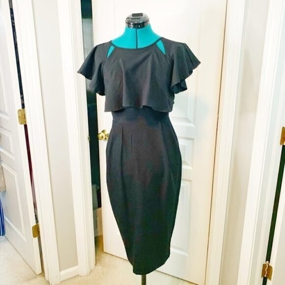 ASOS NWT Flutter Double Layer Cutouts LBD Party Wedding Cocktail Pencil Dress - Picture 1 of 13